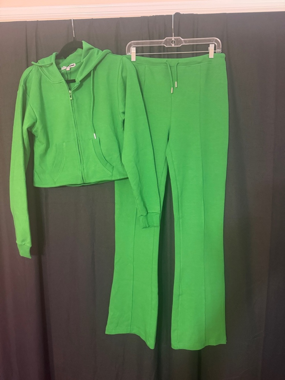 Fashion Nova Green Cropped Hoodie & Flare Sweatpants Set